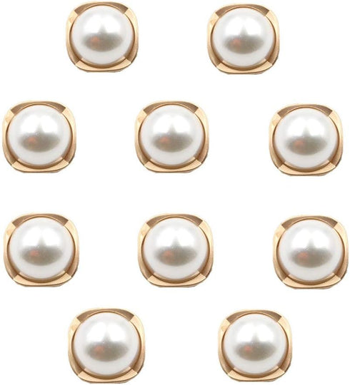 10pcs Round Pearl Buttons with Shank for Sewing Gold Button Crafts for Clothes Shirts Suits Coats Sweaters Wedding Dress Clothing Decorations (Squ...