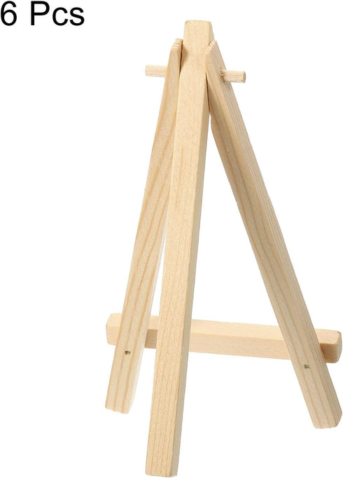 PATIKIL 5.9" Mini Wooden Easel Stand, 6 Pack Table Use Adjustable Triangle Holder for Displaying Photos, Card, Canvases, Wedding, Wood Color...