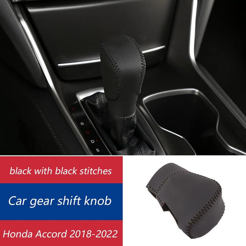 Car Gear Shift Knob Fit for Honda Accord 2018-2022,Leather Shift Lever Knob Cover Protector,Black with Black Stitches...