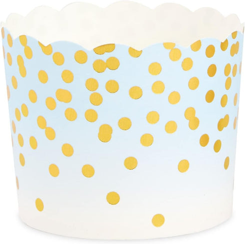 Sparkle and Bash 50 Pack Blue and Gold Polka Dot Cupcake Liners Wrappers, Muffin Paper Baking Cup for Wedding & Birthday...