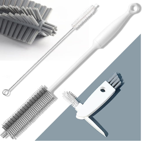 Bottle Cleaning Brush Set, Long Handle Silicone Cleaner Brushes + Thermos Lid Cup Brush + Drinking Straw Brush for Cleaning Baby Bottles, Narrow N...