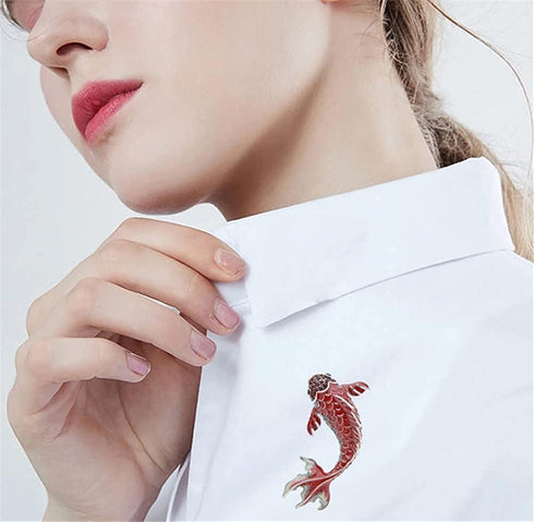 Big Red Carp Fish Brooches For Women Metal Rhinestone Fish Animal Brooch Pin Badges for Clothing Bags Backpacks Jackets Mom's Gifts Remembrance Gi...