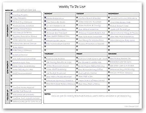 Weekly To Do List Notepad, 60 Page Task Planning Pad w/Daily Checklist, Priority Todo Checkbox & Notes. Desk Notebook to Organize Office 11 X 8.5...