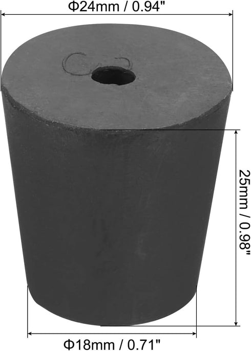 MECCANIXITY Rubber Tapered Plug 18mm to 24mm Solid Test Tubes Bungs Stopper with Hole Black for Lab Home 16 Pieces...