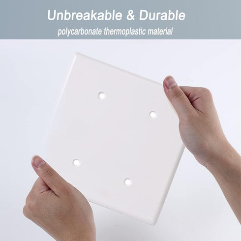 2-Gang Blank Wall Plate Outlet Cover Plate Unbreakable Polycarbonate Thermoplastic Double Blank Faceplate Electrical Receptacle Cover, White, 4 Pa...