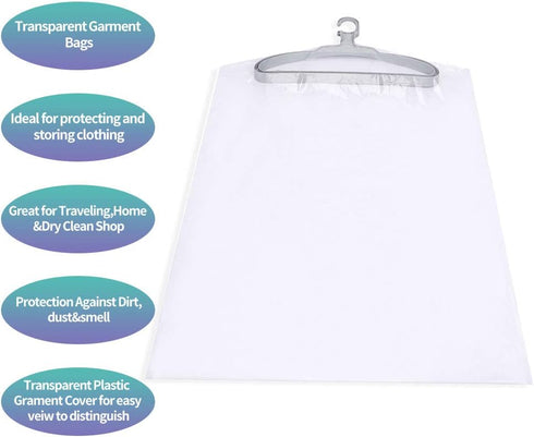20 Packs Clear Plastic Clothes Covers 47inch Garment Bags for Hanging Clothes Dry Cleaning Hanging Dust Proof Garment Bags Clear Clothes Covers fo...