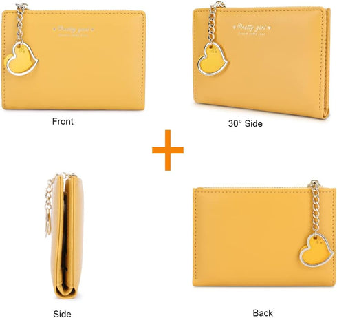 Sunwel Fashion Small Wallet with Heart Pendant Bifold Wallet Zipper Pocket Cash Card Holder Coin Purse for Women Girls (PINK)...