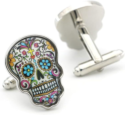 Day Of The Dead Cuff Links Muti-color Brass Material Sugar Skull Design Cufflinks with Gift Box...