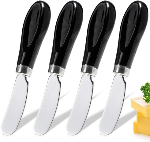 AISBUGUR 4 Pack Stainless Steel Butter Spreader Knife, Butter Knife with White Porcelain Handle, Cheese Butter Spreader Knives for Kitchen, Black...