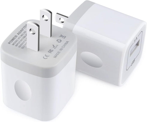 USB Charger Block,5V 1A Wall Charger,2 Pack USB Power Brick Charging Box Cube Compatible with iPhone 15/14/13/12/11/XR/XS/8 Plus/SE,Samsung Galaxy...