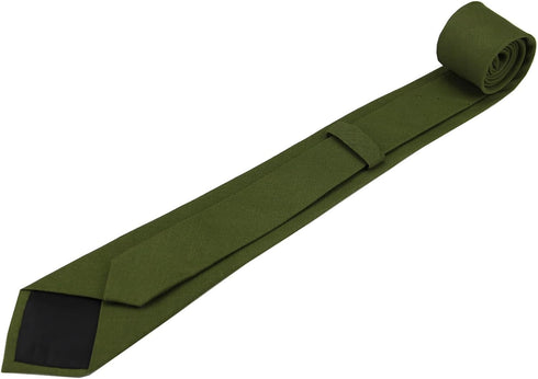 Mens Solid Linen Tie Set : Slim Necktie with Matching Pocket Square (Olive Green)...