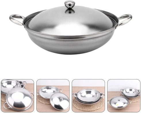 UPKOCH Stainless Steel Hot Pot Pan: 22cm Metal Shabu Shabu Hot Pot Stir Fry Pan Non Stick Hot Pot with Lid and Handle for Kitchen Cooking...
