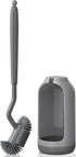 HAMITOR Toilet Bowl Brush holder Set: Deep Cleaning Silicone Toilet Cleaner Scrubber Under Rim with Curved Bristle for Bathroom Dead Corner Clean ...