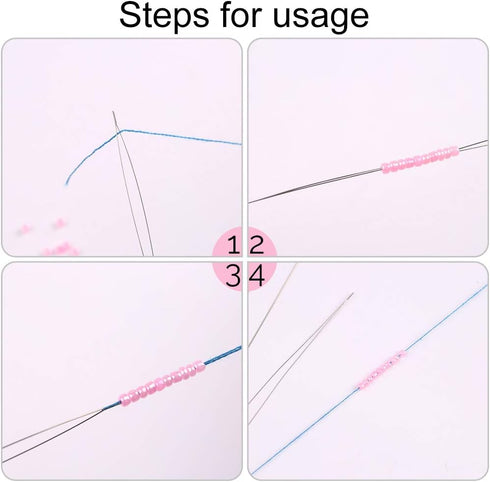 12 Pieces Beading Needles, 6 Size Collapsible Eye Needles for Beading with Needle Bottle, 5 Pcs Bead Needle Threader, Scissors and Thimble for Jew...
