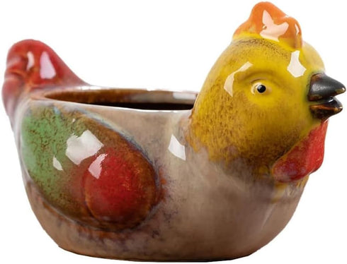 Cute Animal Shaped Planter Flower Pot Chicken Shape Small Succulent pots with Drainage Ceramic Animal Planter, Indoor Plant Container Planter with...