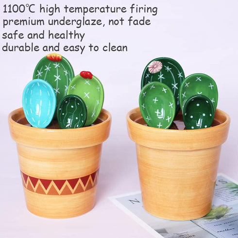 Cactus Measuring Spoons Set in Pot Ceramic Cute Measuring Cups and Spoons Unique Baking Gifts for Dry Wet Ingredients Dishwasher Safe 1 Tbsp 1 TSP...
