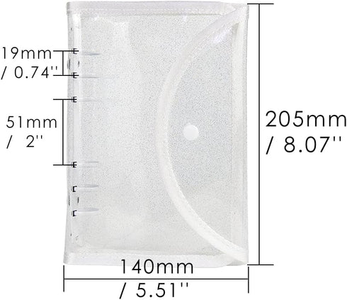 White A6 Binder 6 Ring Glitter PVC Budget Binder with Snap Button Closure, Loose Leaf Notebook Shell for Photocard Album, Cash Envelopes System, J...