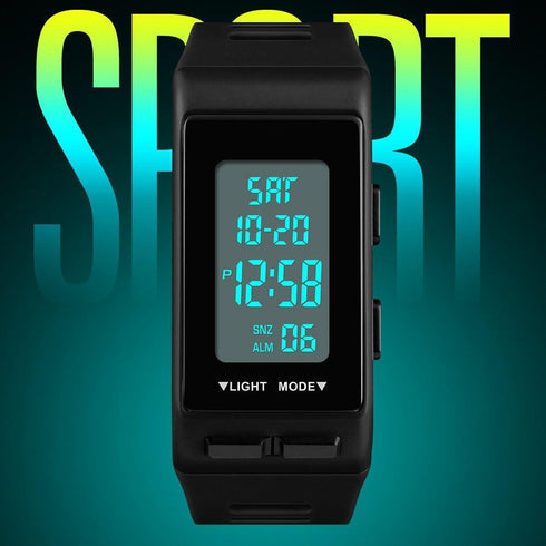 Fashion Unisex Big Numbers Rectangle Face Outdoor Sport Wrist Watch Mens Ladies Waterproof Day Date Aralm Stopwatch Digital Watch...