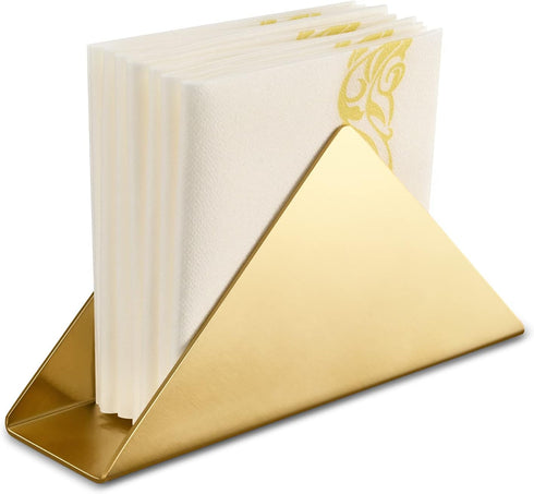 Gold Stainless Steel Napkin Holder, Modern Triangle Cocktail Napkin Dispenser Organizer for Kitchen Countertops, Dinner Tables, Picnic Tables...