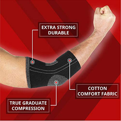 Cotton Compression Elbow Sleeves, 2 Support Braces for Men and Women Tennis, Golf, Joints and Tendons Pain Relief, Arthritis, Tendonitis, Bursitis...