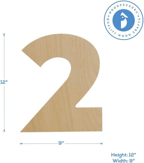Wooden Number 2 Cutouts 12", Wooden Numbers for Wall Decor, Home Decor, Crafts, and Party Decorations by Woodpeckers...