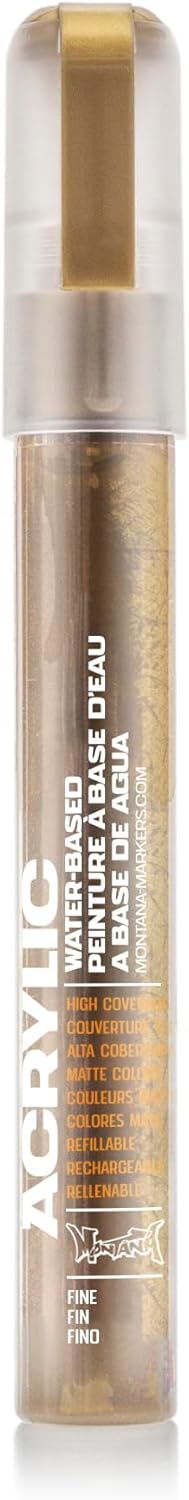 Montana Cans Montana Acrylic Paint Marker, 2mm, Fine Nib, Metallic Gold (059427)...