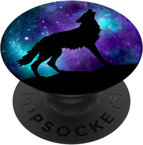 Galaxy Wolf Star Surreal Wild Lone Wolves Double-Exposure PopSockets Adhesive PopGrip...