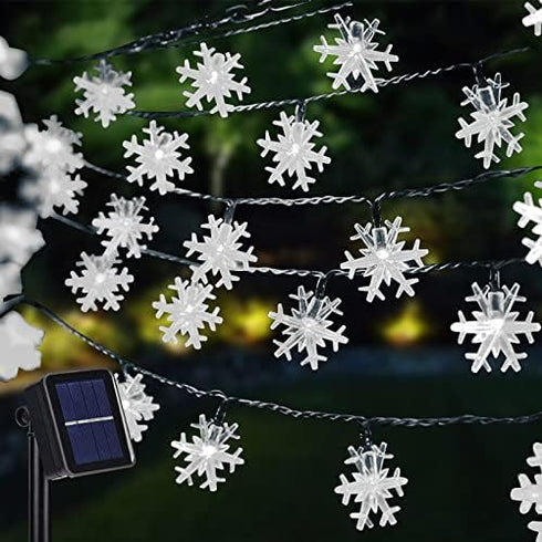 Dazzle Bright 100 LED Solar Christmas Snowflake Lights Outdoor, 39 FT Solar Powered Snowflake String Lights Waterproof for Xmas Tree, Holiday, Wed...