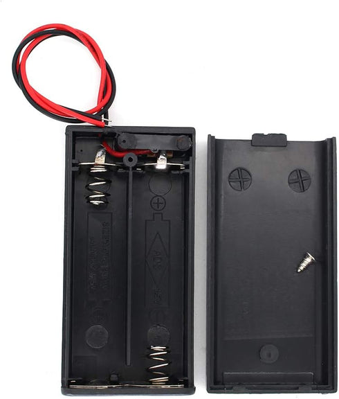 2 AA Battery Holder with Leads Wires ON/Off Switch and Screw Cap Case Back Cover Connection 2 Slots x 1.5V 3 Volt Battery Spring Clip Storage Box ...