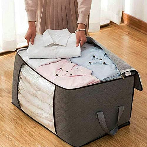 2 Pack Foldable Large Storage Bags 28 x 20 x 12 (L x W x H) inch for Comforter Quilt Blanket Clothes with Clear Window & Handles - Easy to Fit Kin...
