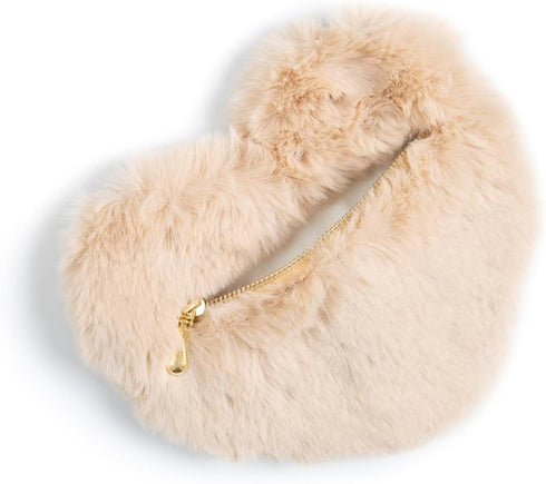 Heart Shape Handbag Cute Girls Purse - Fluffy Faux Fur Bag Women Crossbody, Valentines Day Bow Tie Ribbon Shoulder...