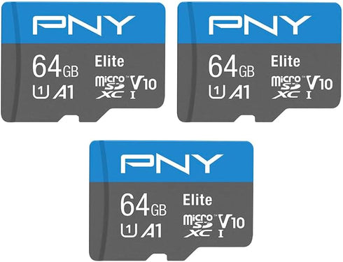 PNY 64GB Elite Mobile Accessories Class 10 U1 V10, A1 microSDXC Flash Memory Card for Mobile Devices - 100MB/s, Full HD, UHS-I, micro SD 3-Pack...