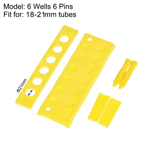 uxcell Test Tube Holder Rack 6 Wells 6 Pins for 18-21mm Tubes Yellow 2Pcs...