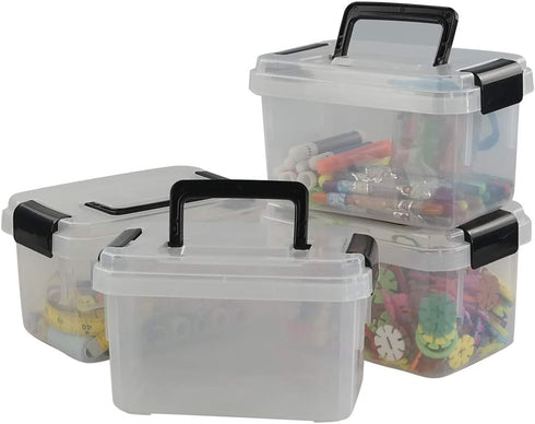 Teyyvn Plastic Mini Latch Box, Storage Bin with Locking Lids(Pack of 4, 2 L, Clear)...
