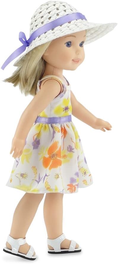 Emily Rose 14 Inch Doll Lovely Spring/Summer Chiffon Easter Dress with White Hat | Compatible with American Girl Wellie Wishers | 14-in Doll Cloth...