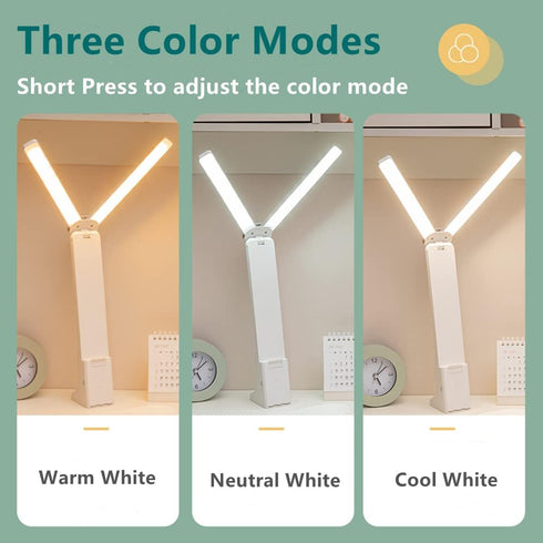LED Double Head Desk Lamp with Large Lighting Range for Home Office,Portable Small Battery Operated Rechargeable Light for Kids,Reading,Studying,D...