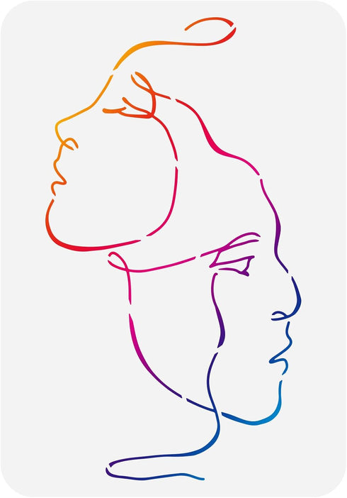 FINGERINSPIRE Abstract Faces Stencil 8.3x11.7 inch Two Women Face Stencil Template Plastic Faces Line Pattern Painting Stencil Reusable Stencils D...