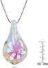 Handmade Murano Inspired Blown Glass Lampwork Art Flower Teardrop Necklace Pendant for Women ? Handcrafted Artisan Hypoallergenic Italian Style Je...