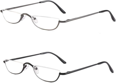 Half Frame Reading Glasses, Half Metal Moon Readers for Women Men 2 Pairs 3.50...