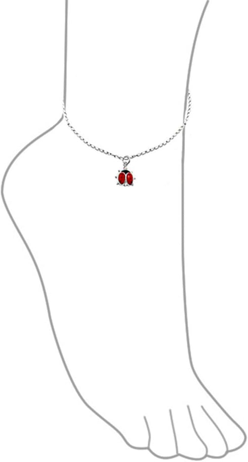 Bling Jewelry Garden Red Ladybug Queen Bumble Bee Charm Anklet Link Ankle Bracelet For Women Teens 14K Gold Plated .925 Sterling Silver Adjustable...