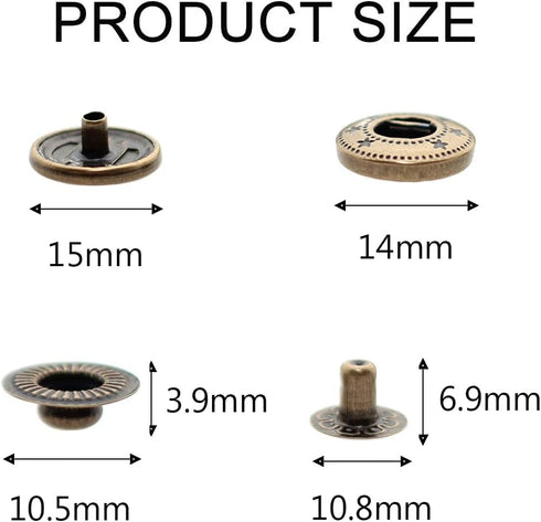 24 Sets Heavy Duty Leather Snap Fasteners Kit, BetterJonny 15mm Metal Snap Buttons Press Studs Leather Rivets Snaps with 4 Setter Tools for Clothe...