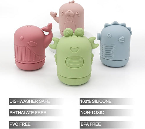 PandaEar 4 Pack Silicone Baby Bath Toys, Ocean Animals Bathtub Toys for Toddlers Infant, Swimming Shower Bath Tub Toys for Boys and Girls, Non Tox...