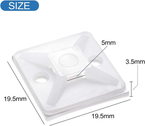 XHF 100 PCS 3/4" White Self Adhesive Cable Zip Tie Mounts Wire Cable Clips Holders Management Anchors Organizer Holders Squares(HS-101S)...