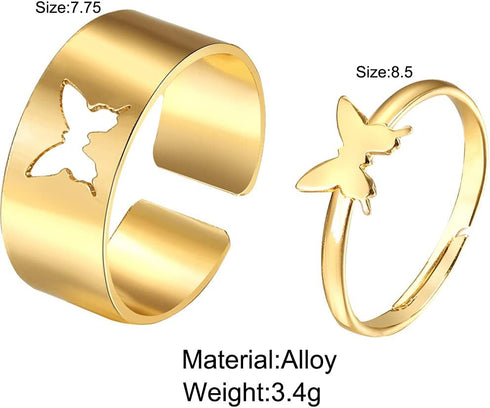 4Pcs Butterfly Band Rings Set for Women,Adjustable Gold Silver Hollow Butterfly Open Ring Matching Stacking Rings for Couples Wedding Jewelry...