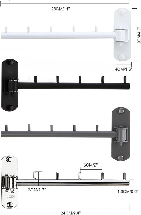 2 Pcs Folding Wall Mounted Clothes Hanger Rack with Swing Arm Stainless Steel Heavy Duty Coat Hook for Bathroom, Bedroom, Laundry Room - Silver...