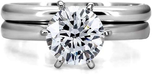 MABELLA His Hers Stainless Steel Men's Band Women Cubic Zirconia Round Cut Wedding Engagement Ring Set...