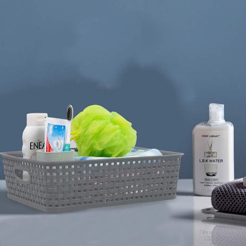 4-Pack Plastic Office Storage Baskets, A4 Basket Trays, Grey...