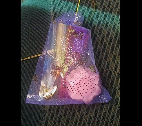 100pcs Mini Sheer Organza Wedding Favor Bags 3.5x4.5'' Luxury Jewelry Candy Gift Card Bags with Gold Line Drawstring Pouches Butterflies (Light Pu...