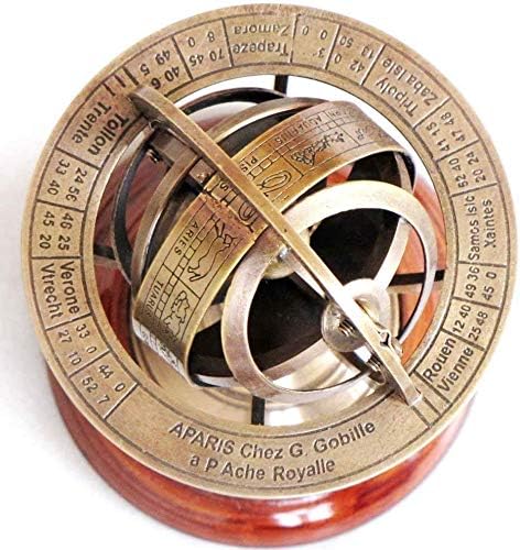 Brass Armillary Sphere Astrolabe On Wooden Base Maritime Nautical & Collectible...