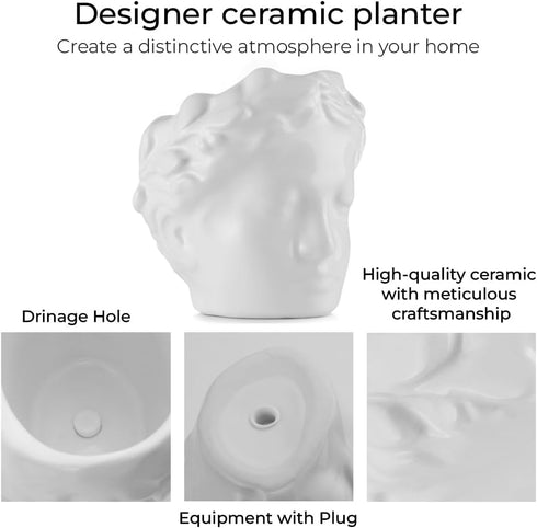 Head Planter Ceramic Face Planter Pots for Plants Succulent Planters Unique Planters for Indoor Plants Great for Succulents Fun Planters Cute Plan...